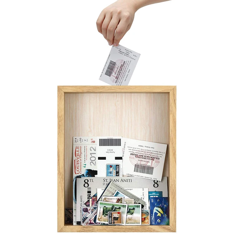 ONE WALL 10x8 inch Deep Ticket Memory Shadow Box Frame Wooden Display Box with Slot Top Loading for Crafts for Wall and Tabletop