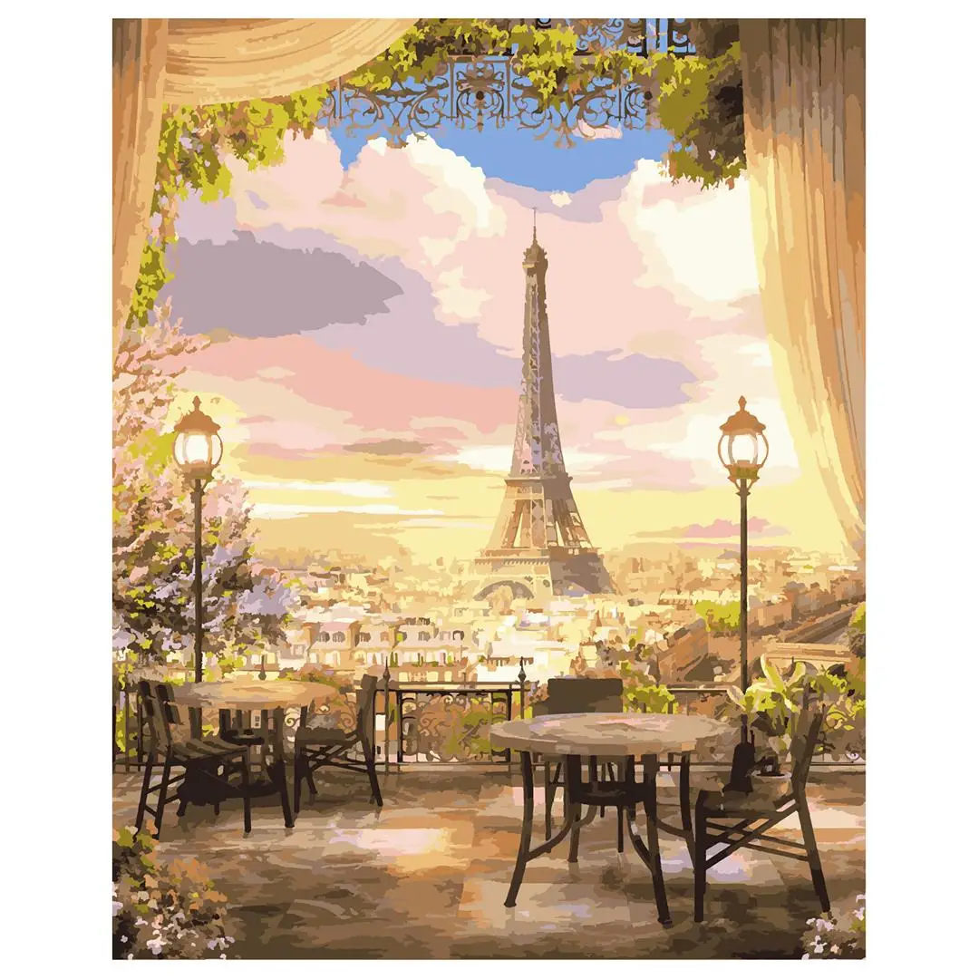 DIY Customized Painting By Numbers Kits Eiffel Tower In The Sun Oil Paintings Landscape Picture For Adults