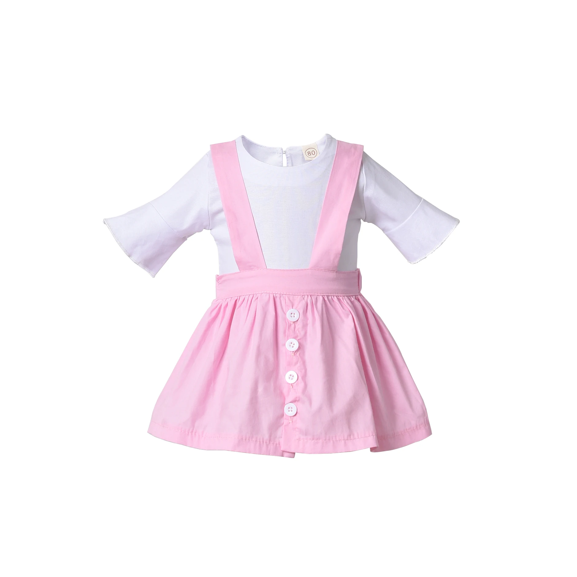 
Newborn Baby Girl Clothes Toddler Short Sleeve Outfits Ruffle Romper Top Infant Suspender Skirt 2pcs Girl Overall Dress 