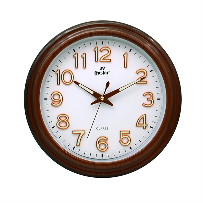 
33CM plastic frame luminous plastic wooden dial hands nightlight is suitable for home decoration wall clock 