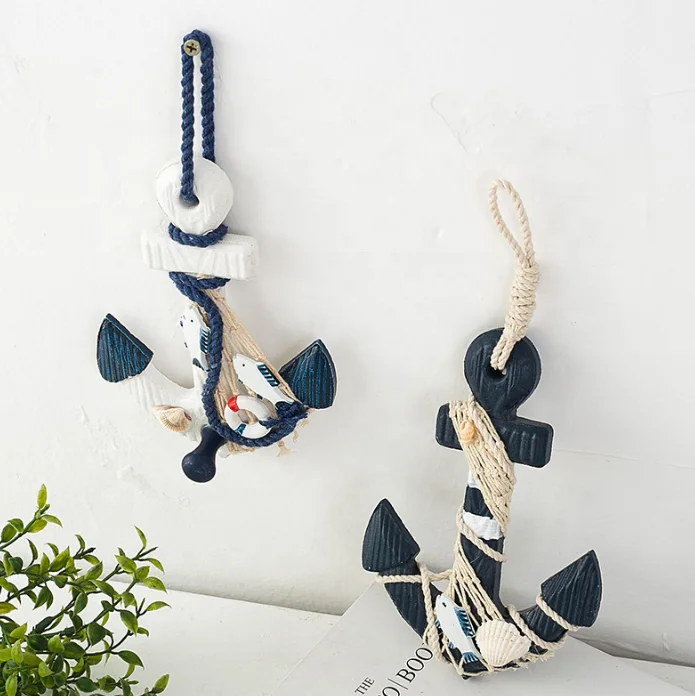 Mediterranean Style Wooden Boat Anchor Creative Decorations Wooden Door Plate Decoration Sign Wood Crafts Ornaments