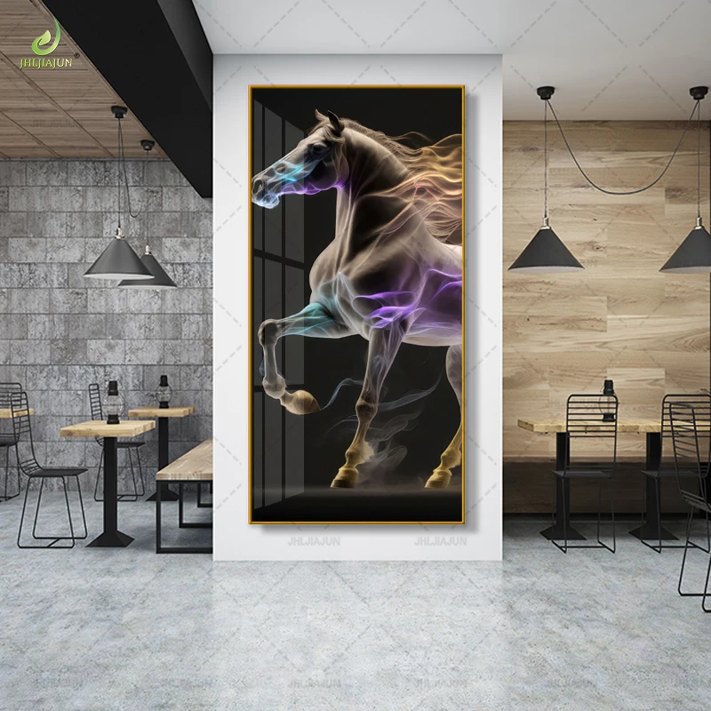 Luxury home decoration, high-definition canvas painting, fantasy horse crystal porcelain painting with LED hanging painting