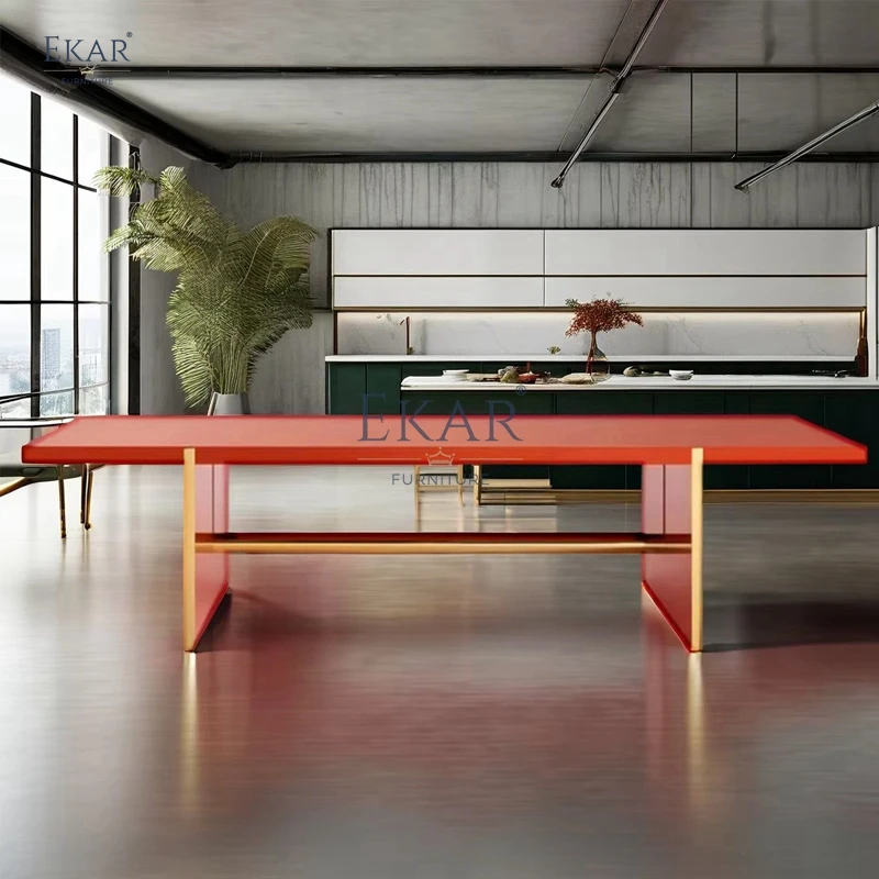 Modern Orange Rectangular Dining Table Set Sleek Design Sturdy Home Villa Restaurant Hospital Outdoor Living Room Furniture
