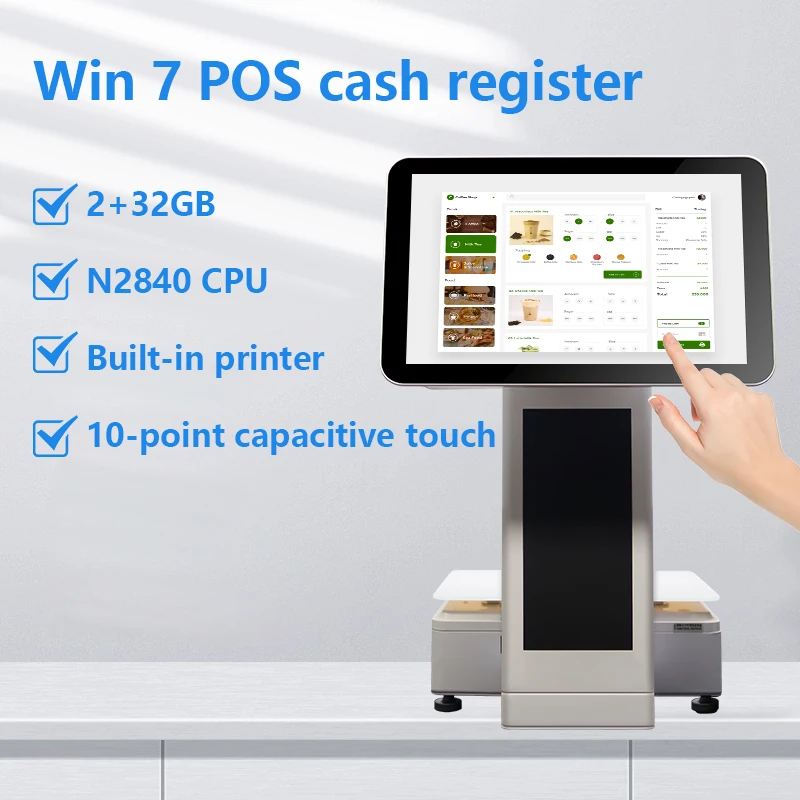 Wholesale 15.6Inch Dual Screen Smart Pos Machine 1366x768 2+32GB Pos All In One Built In Printing Weighing Function