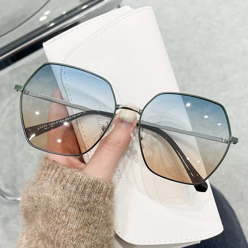 Frame Hexagon Front Sunglasses Unisex Driving Leisure Gradient Polarized Sunglasses Custom Shades Manufacturers Wholesale Metal
