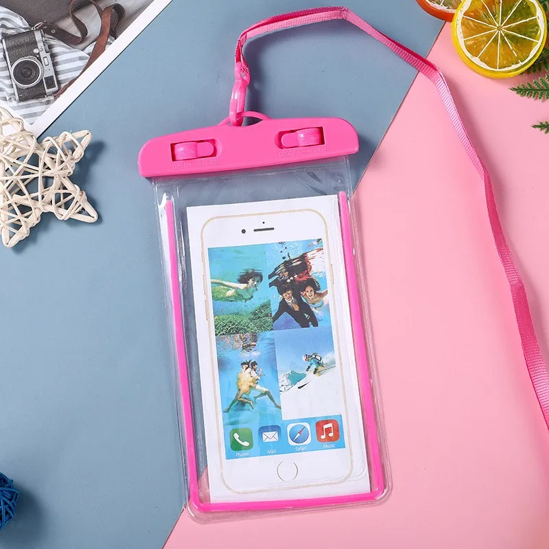 PVC luminous mobile phone waterproof bag transparent rain-proof swimming hanging neck seal bag protection mobile phone