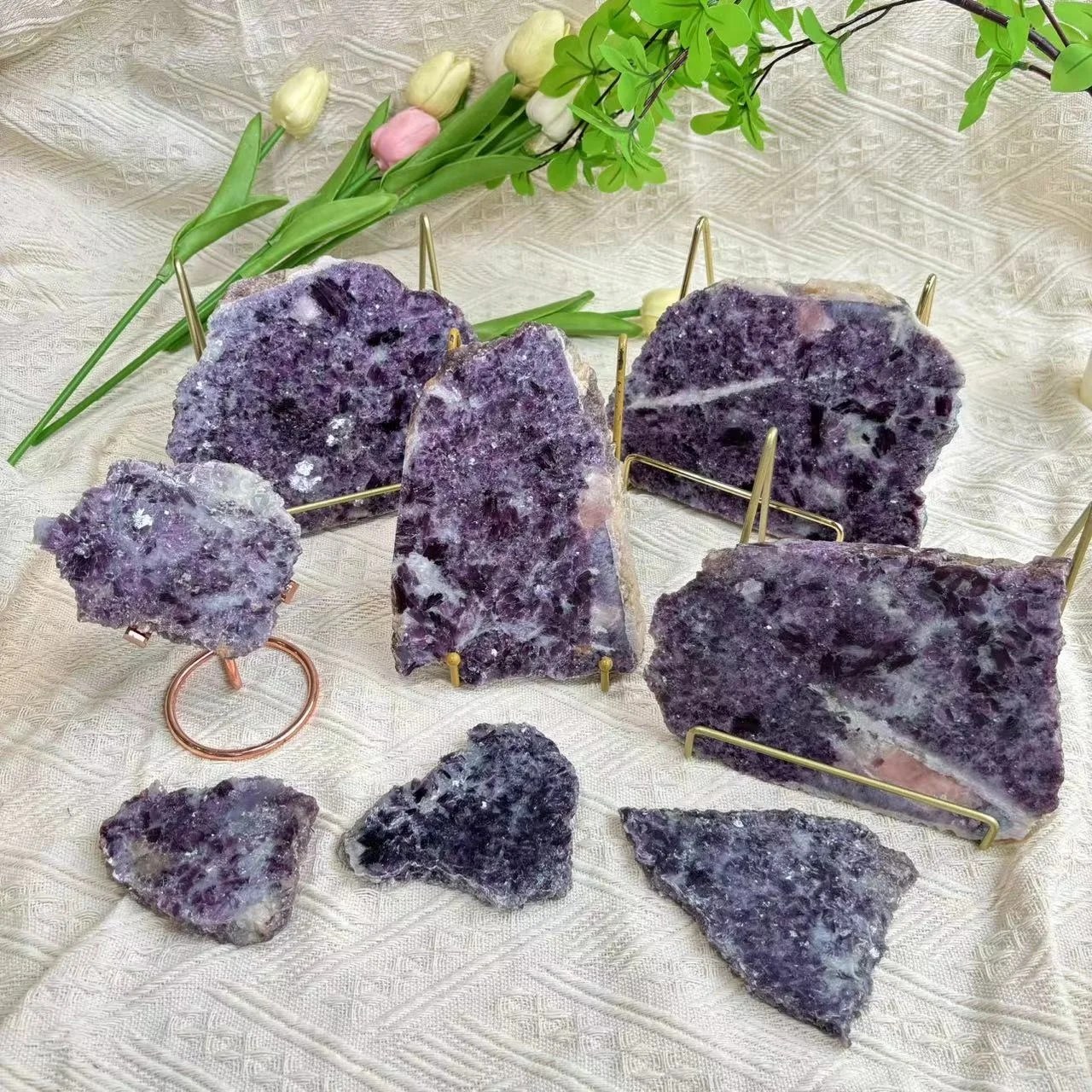 High Quality Natural Mixed Materials Crystal Healing Stones Sliced Crystal Wholesale Mica With Aquamarine Slab For Decoration