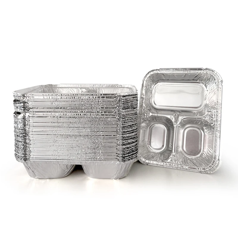 high temperature resistance Disposable take-out fast food packaging box multi-foil lunch box one meal two dishes Tinfoil tray