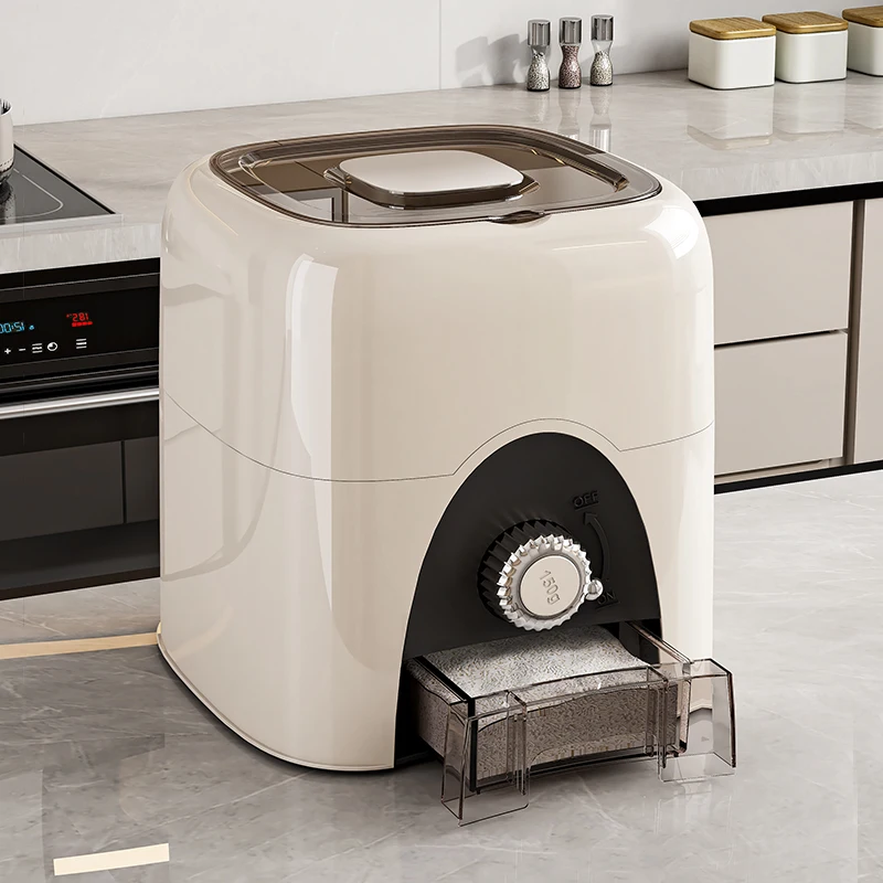 Foldable Plastic Moisture-Proof Kitchen Storage Box Bulk Dry Food Containers with Measuring Cup for Rice Cereal Grain Tea