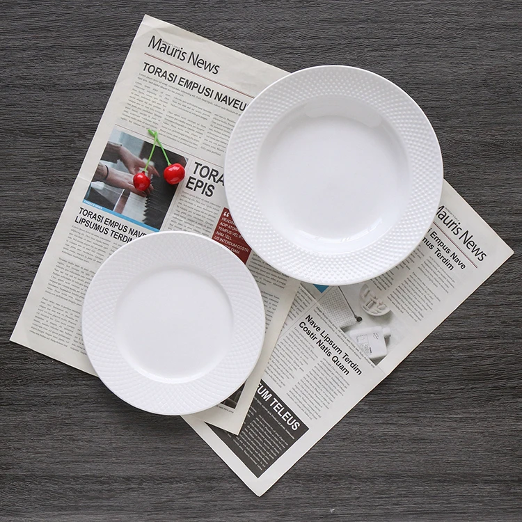High Quality White Body Embossed Ceramic Plate Luxury Flat Dish Dinnerware Tray Wedding Party Christmas-Hot Sell Hotels Kitchens