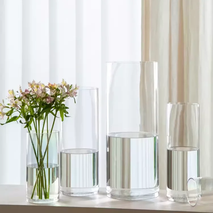 high grade elegant cylinder glass flower vase different size crystal glass vase for wedding centerpiece