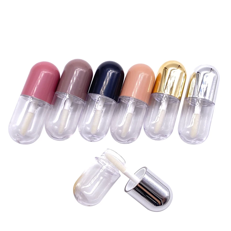 2023 Mini Gold Silver Cute Pill shaped lipgloss tubes kids custom pink clear capsule empty lip gloss containers tube