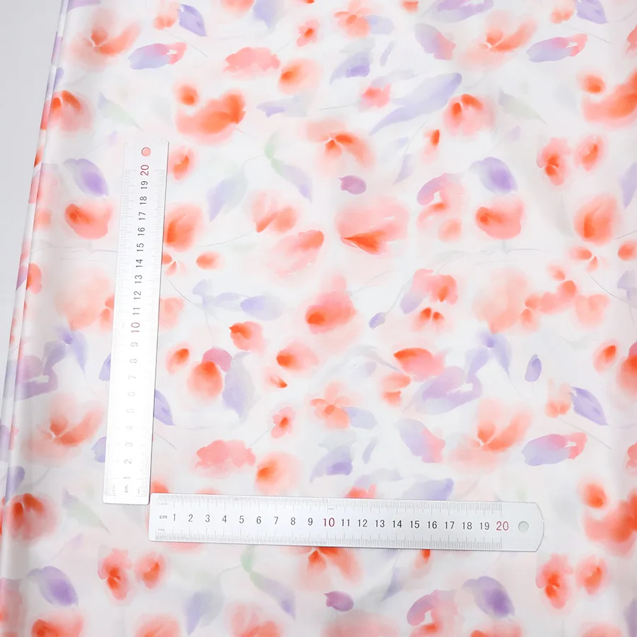 Summer Memories Satin Silk Printed Fabric Wash Painting Design Polyester Spandex Floral Fabric For Garment