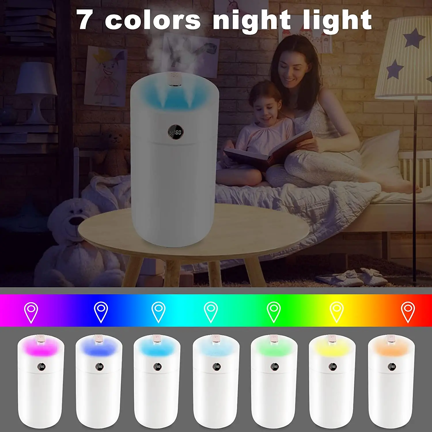 Automatic Diffuser Quiet Operation 7 Colors Night Light 3L Double Spray Adjustable Mist Mode Home Humidifier