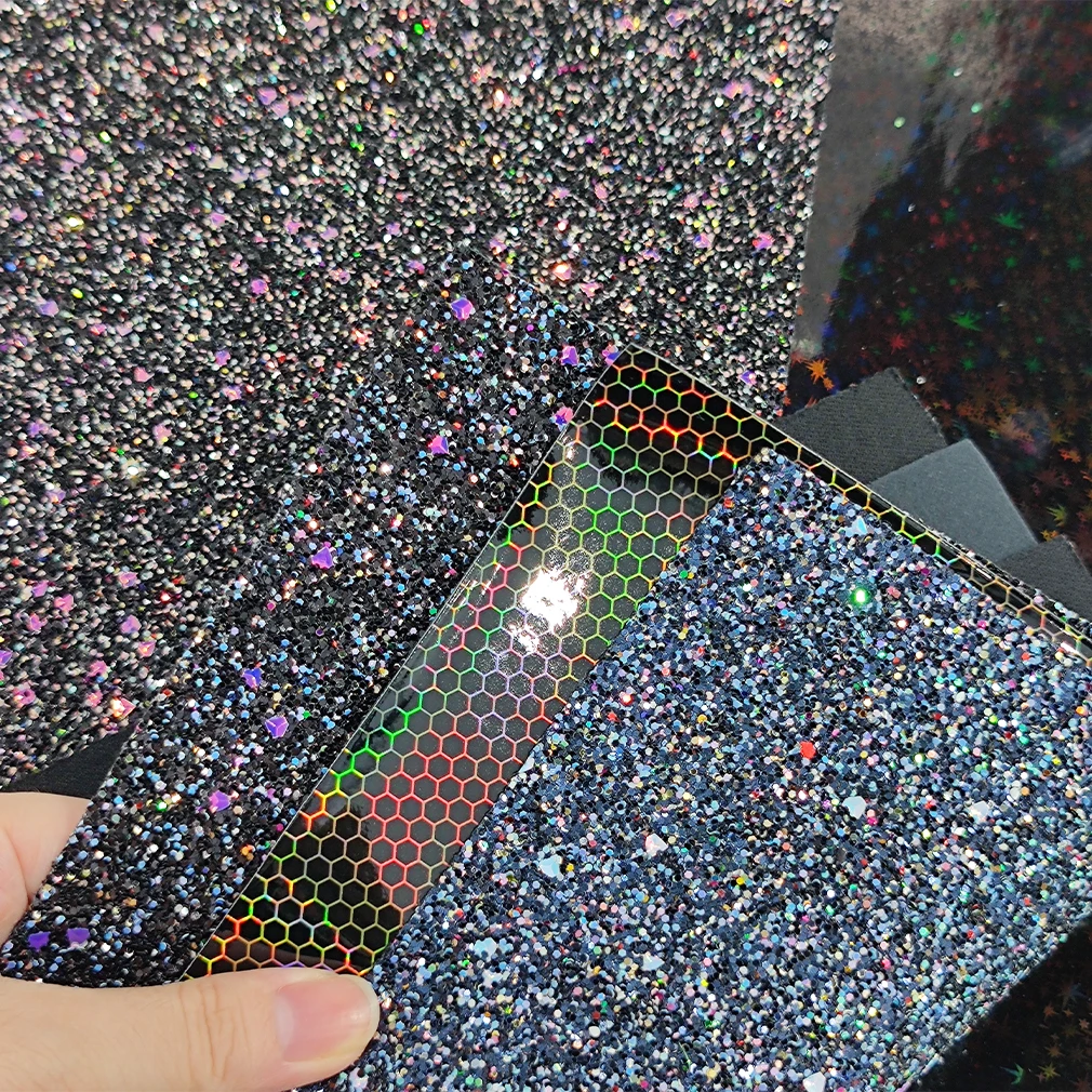 A4/Set Black Faux Leather Sheets Holographic Crocodile Dots Textured Synthetic PU Leather for Leather Bows Earrings Making