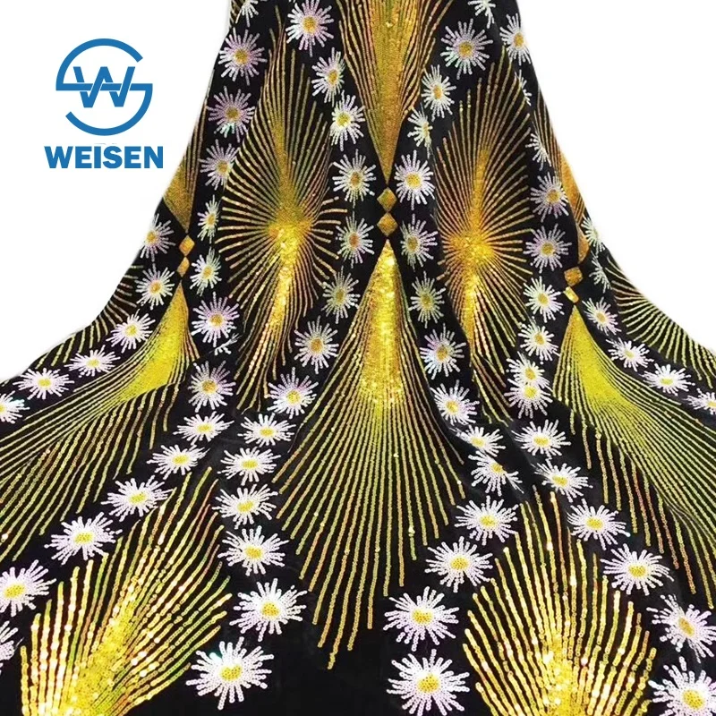 New Flower Holographic Hologram Wholesale Design Net Lace Embroidery Fabric Sequin