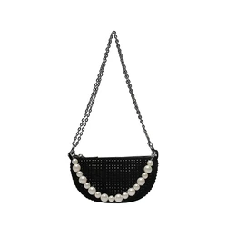 Fashion Beaded Glitter Bling Moon Shape Purse leather Girls Cute Diamond Rhinestone Shoulder Bag for women