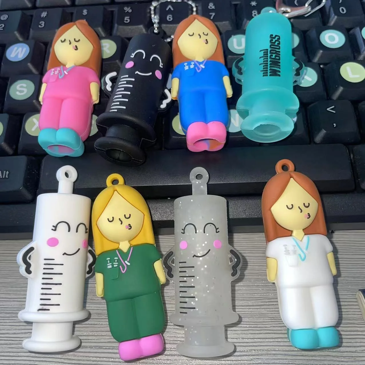 Silicone PVC Rubber Transparent White Glitter Syringe Shaped Ampoule Cutter For Breaking Ampoule Opening Blister Nursing Tool