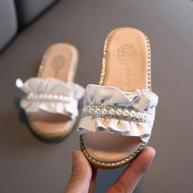 Hot design summer beautiful pearl design kids girls sandals girl shoes