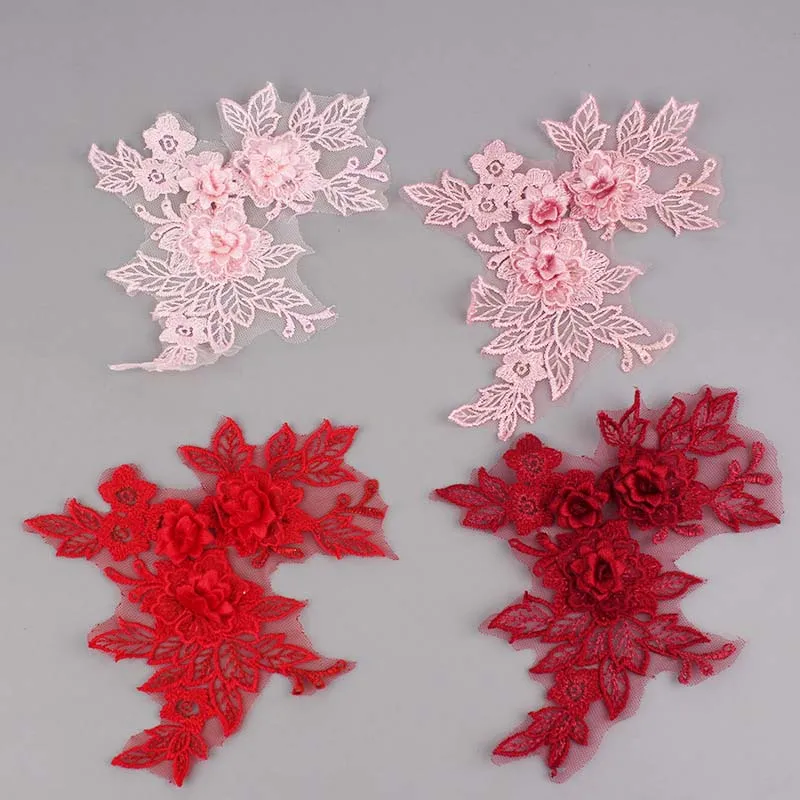Diy Garment Accessories Costume Sewing 3D Flower Motif Applique Patch Mesh Organza Embroidery Textile Sewing Costume Floral Lace