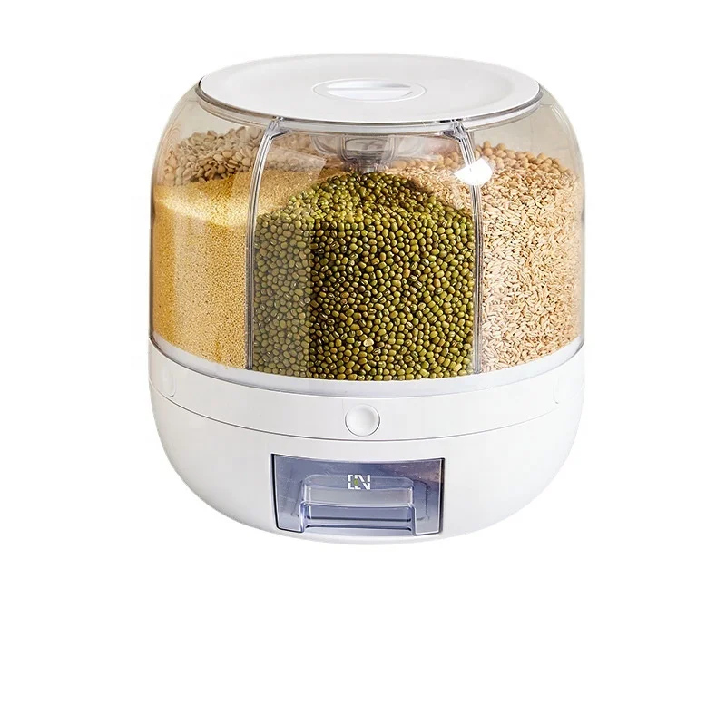 Biumart Rice Storage Container 6-Grid Rotating Plastic Food Storage Box for Kitchen Grain Rice Container