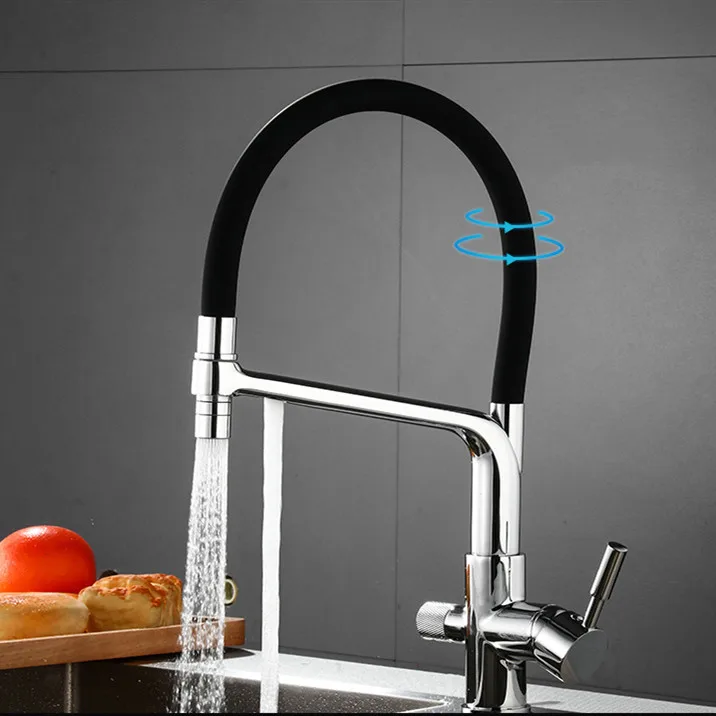 YLK0079 Black pinaintg  brass 3  way filtered drinking mixer tap pull out chrome plated water purifier kitchen faucet