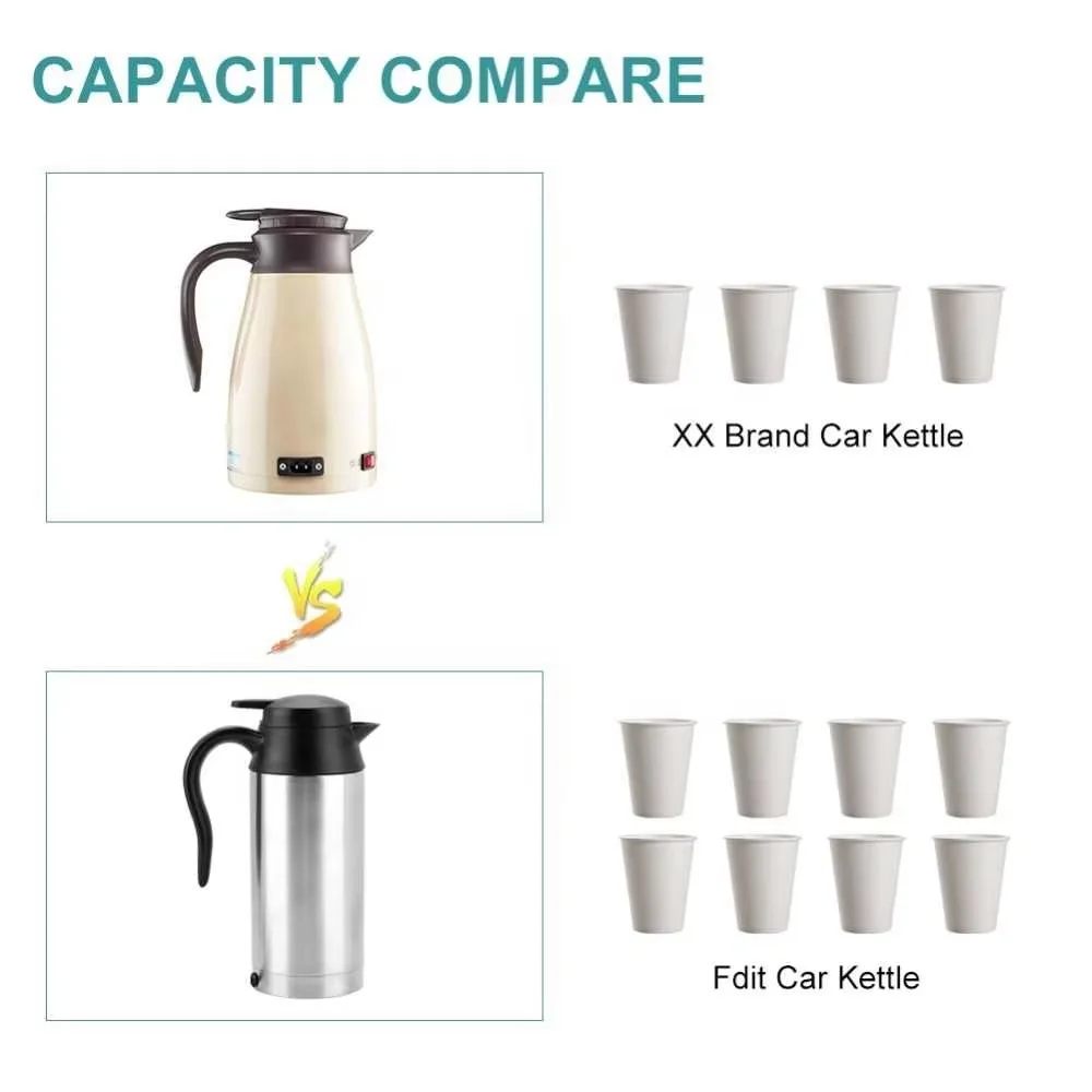 12V 24V Cigarette Lighter Plug Boiling Insulation Electric Heating Cup Kettle Stainless Steel Electric Car Kettles