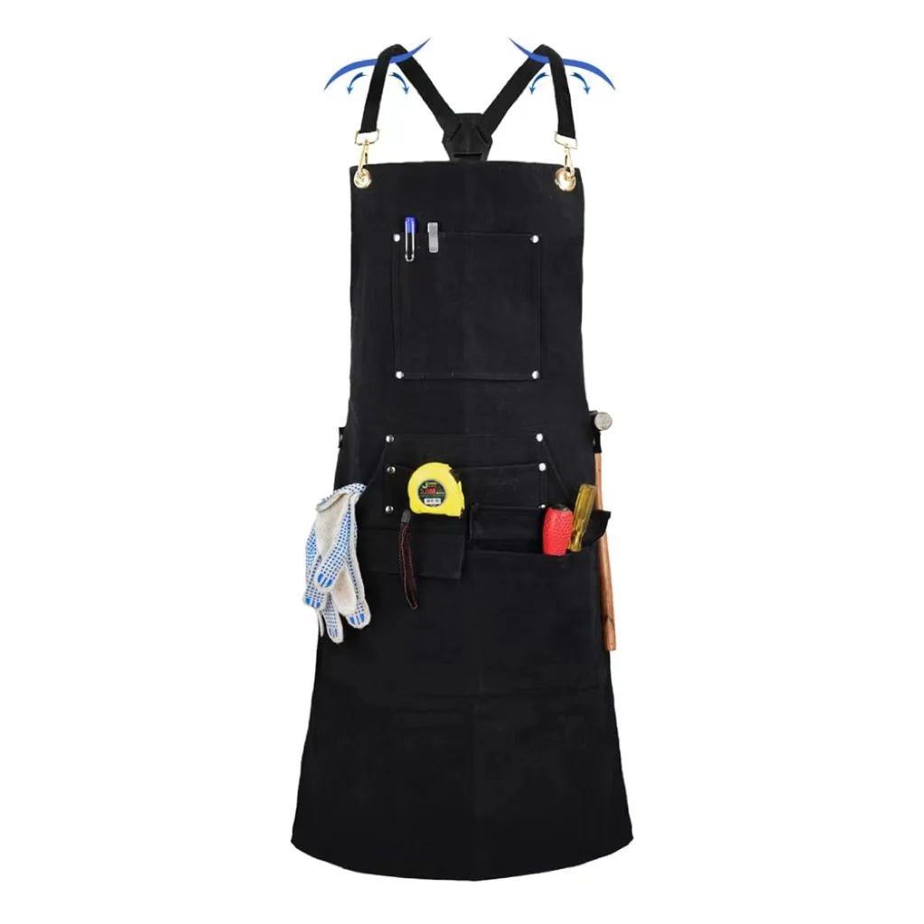 Unisex Heavy Duty 16-pockets waxed Canvas Work Apron New Durable Goods with Cross-Back Straps Adjustable Bib for Kitchen Tools