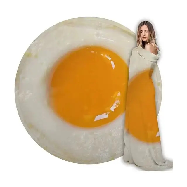 Irini Giant Fried Egg Blanket Realistic Funny Food Blanket 300GSM Giant Soft Egg Fun Cozy Round Blanket Gift for Adults and Kids