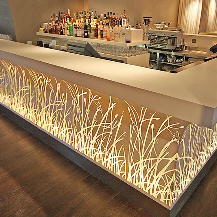 Unique design LED light solid surface beauty salon reception counter/desk