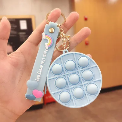 Decompression Toy Mini Fidget Round Shape Keychain With Bubble Anxiety Stress Toys Cartoon Keychain Toys (1600378429296)