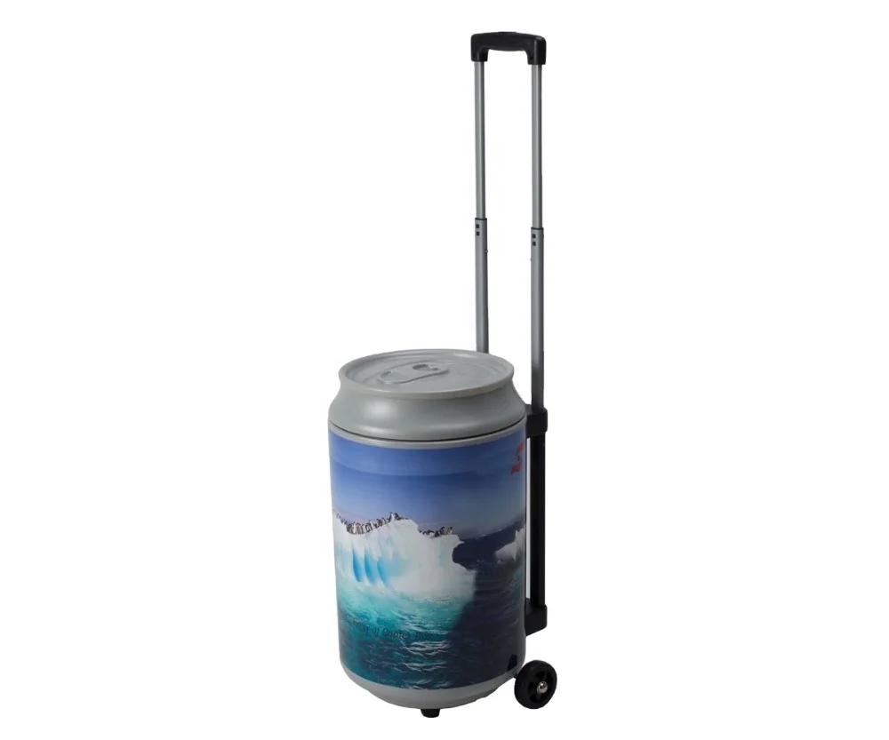 HS plastic cooler 19L Cans shape ice bucket with wheel for camping keep can cooling chest food cooler with logo promotion