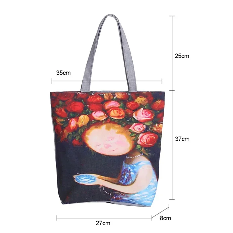 High end flower printing customized heavy large capacity eco friendly tote cotton canvas shopping bag