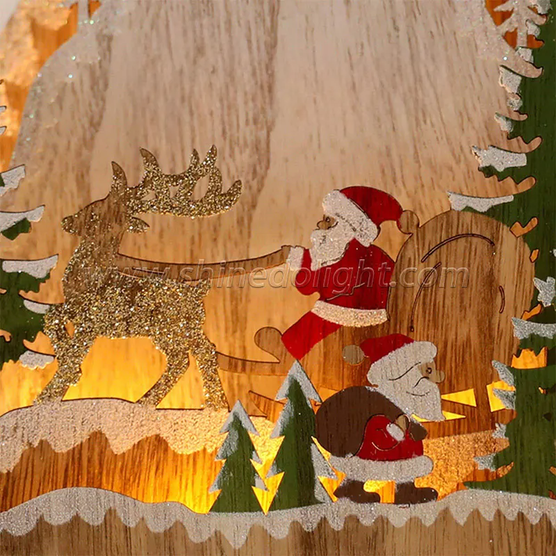 Christmas Tabletop Decoration Wooden Reindeer Santa Sleigh LED Light For Indoor Christmas Home Decor Holiday Light