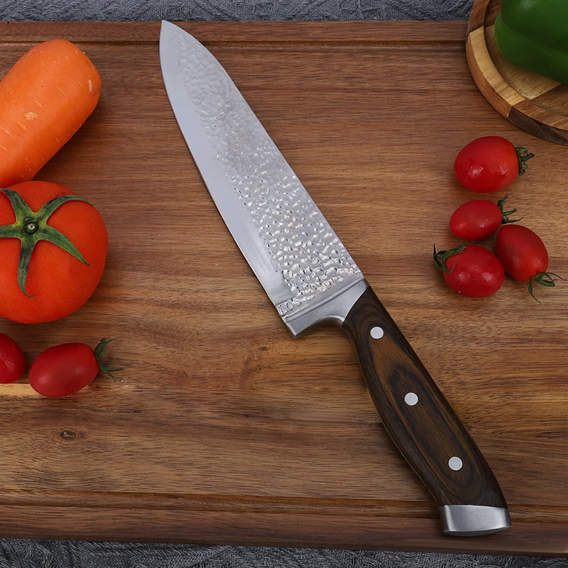 Хит продаж стильный кухонный нож из высокоуглеродистой стали с деревянной ручкой для шеф-повара индивидуальный логотип дизайн упаковки профессионального
