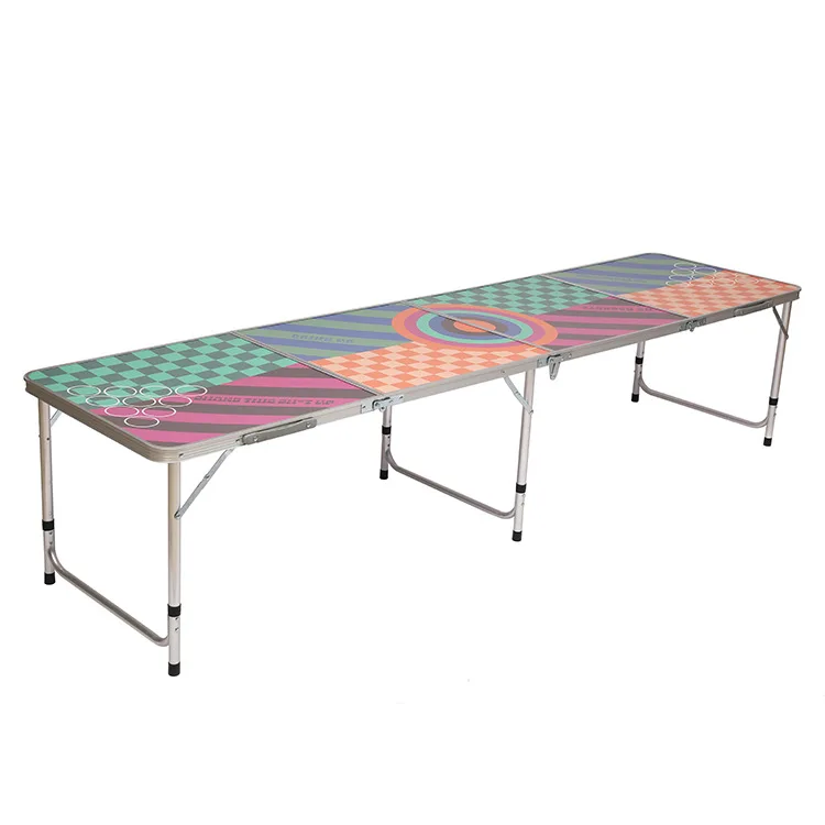 Custom 2.4m Foldable Game Beer Pong Table 8ft Outdoor Aluminium Folding Table Adjustable Picnic Camping Tables With Cup Holes