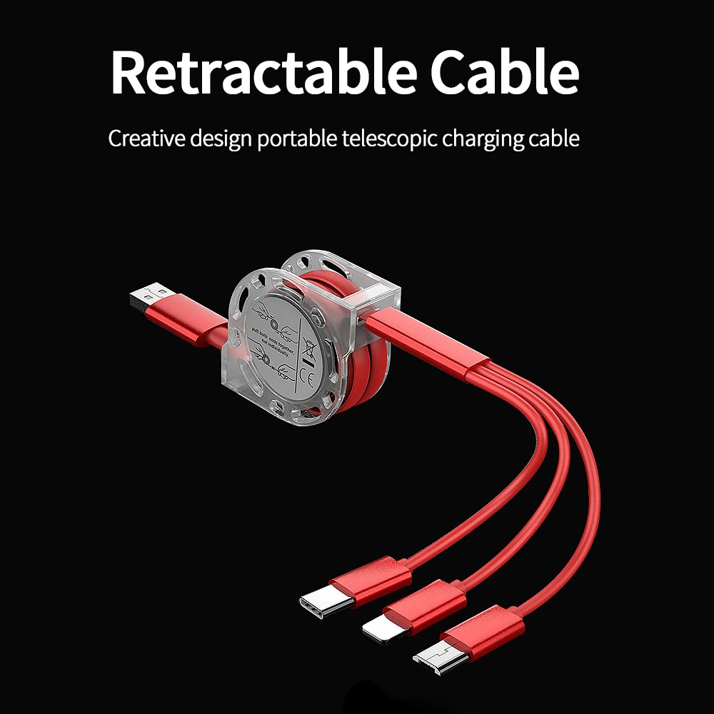 Multi USB Retractable Charging Cable 3 in 1 Multiple Charger Cord Adapter Connector with Type C/Micro USB