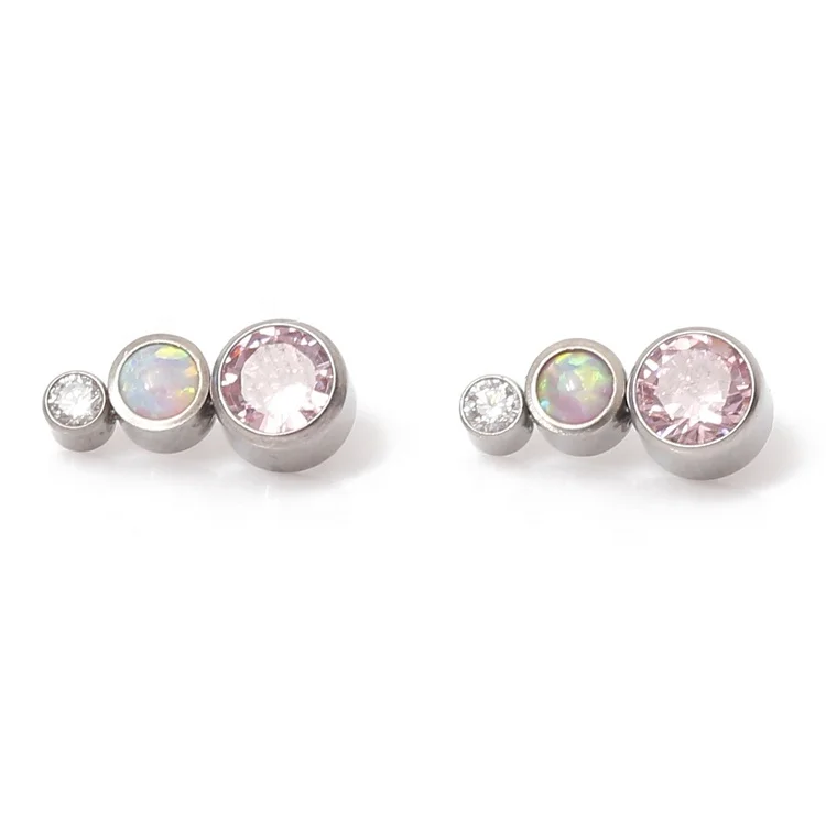 Body Piercing Titanium Internally Threaded Cluster Dermal Top with 3 Crystals