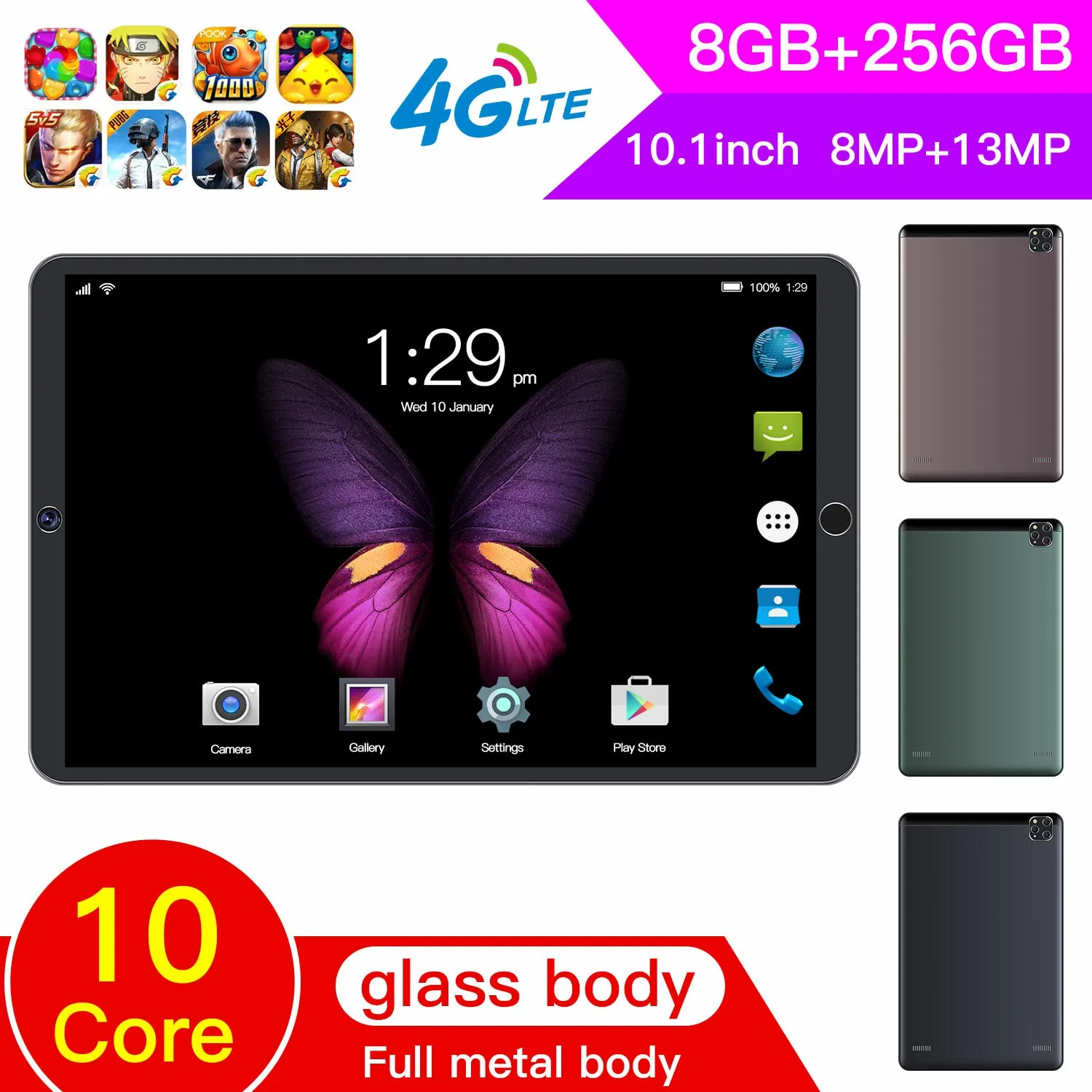 
8GB + 256GB Tablet Pc Android 10.0 Portable 10.1 Inch 4G Gaming Tablets 