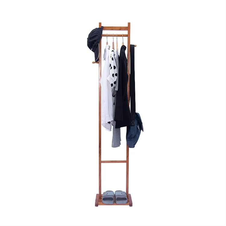 Отдельно стоящая коричневая прочная деревянная вешалка для пальто, деревянная вешалка для одежды с хранилищем для обуви