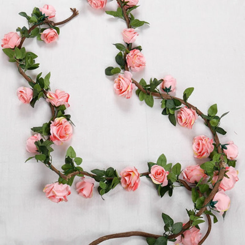 wholesale pink artificial Rose Vine artificial garland rose flower for Hotel Wedding Home Party Garden decoration