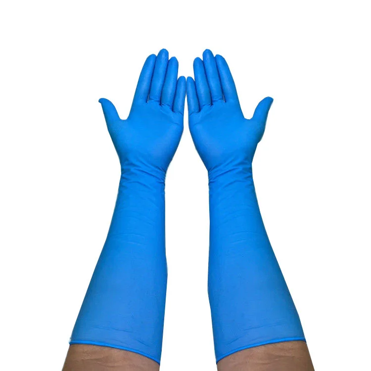 Custom waterproof 16 inch 6 mil cleanroom lab nitrile antistatic touch screen long safety work chemical elbow length gloves