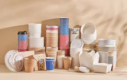 Custom Party Supplies Christmas Dinnerware Set Holder Paper Cup Napkins Biodegradable Disposable Sugarcane Paper Set Plates