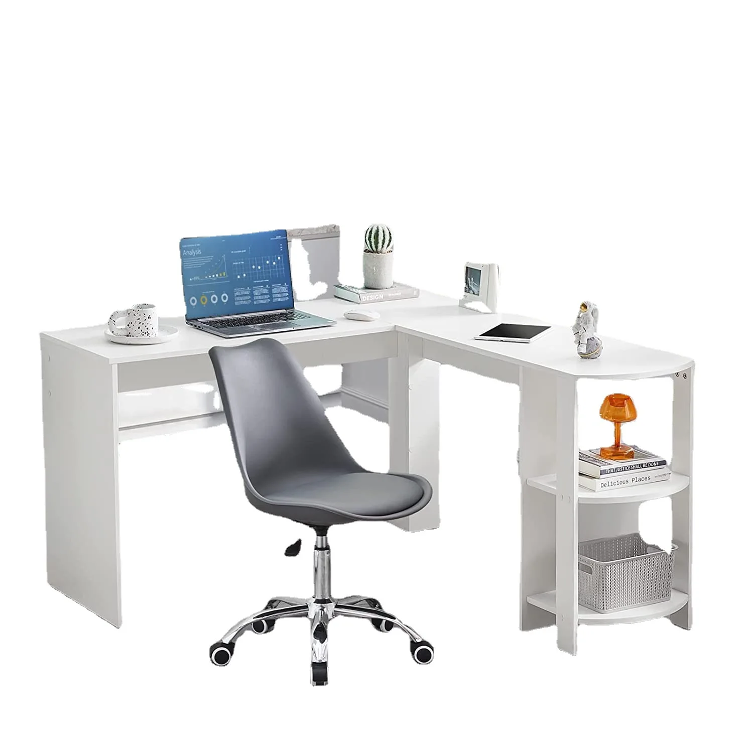 Simple L-type Study Office Computer Desk Wooden L-Shaped Computer Desks Home Office PC Study Writing Table With Storage Shelves