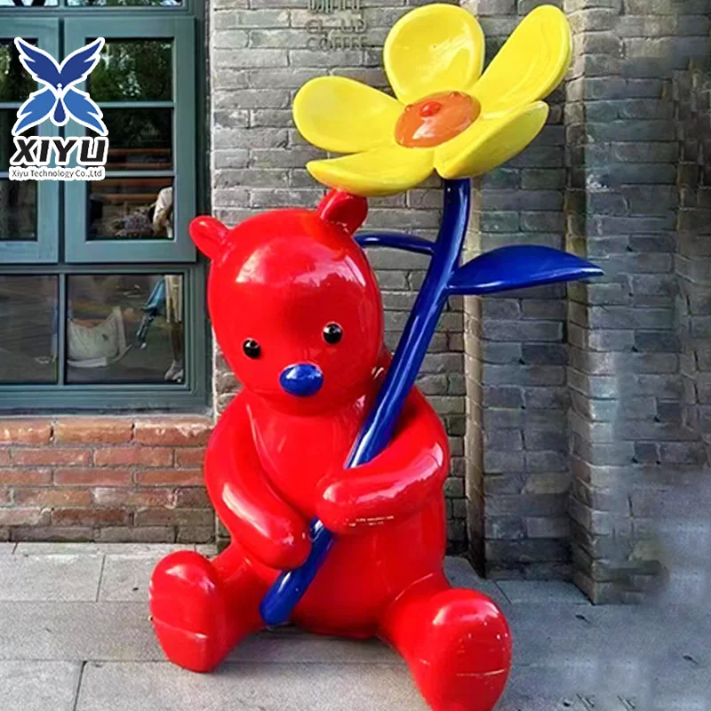 Artificial cute cartoon shape Lovely flower park amusement park model glass fiber exhibits