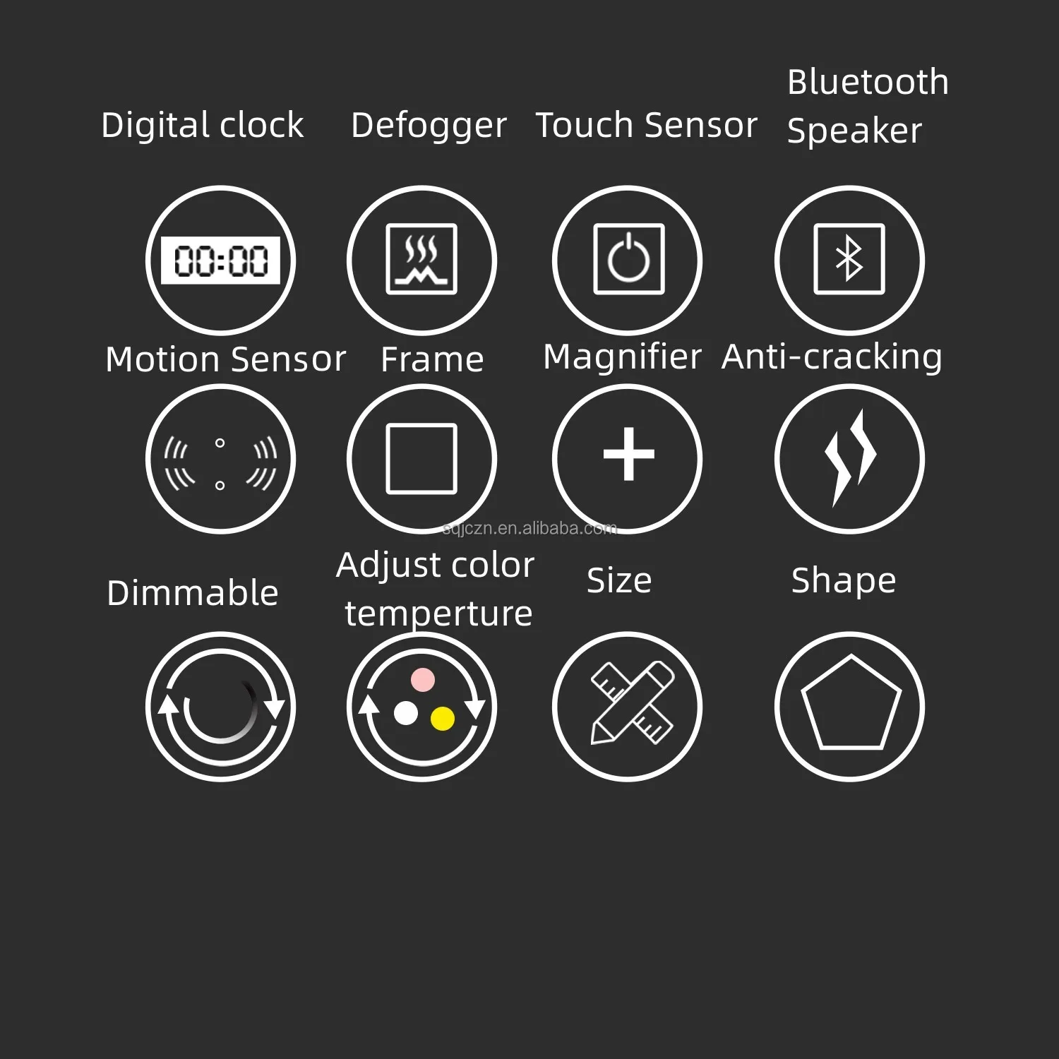 Custom 24 x 39 Fog Free LED Mirror Bathroom Vanity with Lights Dimming Touch Button Water Proof Makeup mirror with clock time