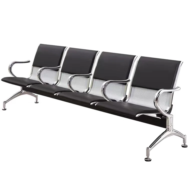 Luxury Barber Shop Medical Stainless Steel 3 Seats Office Public Waiting Bench Chair