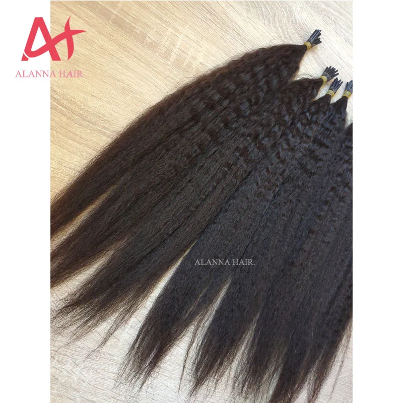 New Arrival 100% Kinky Straight I Tip Hair 12A Grade Hot Selling Human Virgin Mongolian Kinky Straight I Tip Hair Extensions