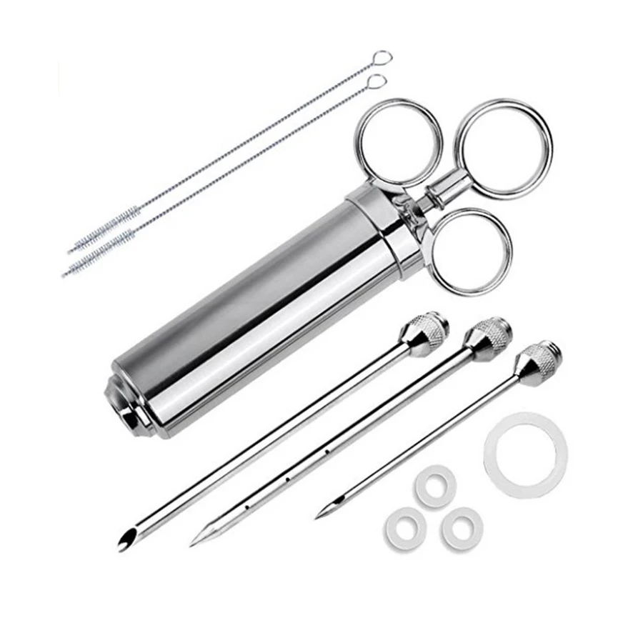 Grill 2-oz Marinade Seasoning Injector Turkey Meat Injectors Stainless Steel Cooking Syringe Injection With 2-5 Needles