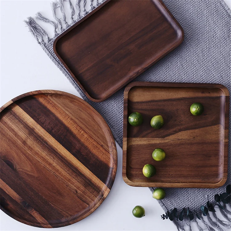 
Desk decoration solid wood black walnut tray tea coffee rustic log tray 